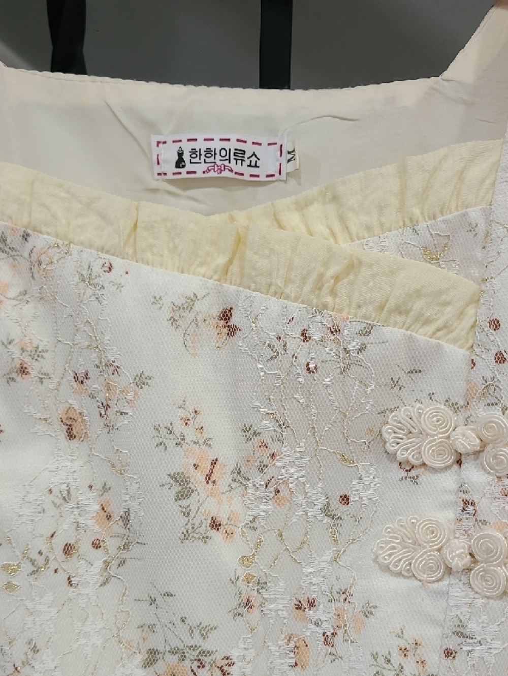 Vintage-Inspired Cream Floral Long Dress for Girls with Bow Detail